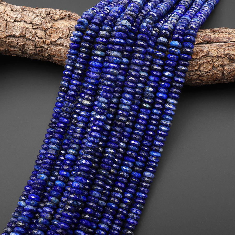AAA Faceted Natural Blue Lapis 8mm Thin Rondelle Beads 15.5" Strand