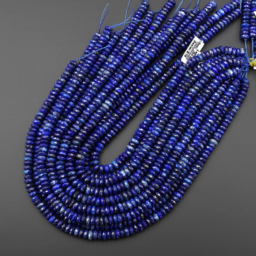 AAA Faceted Natural Blue Lapis 8mm Thin Rondelle Beads 15.5" Strand
