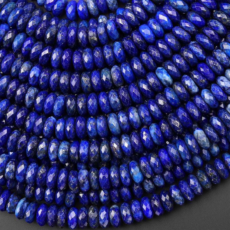 AAA Faceted Natural Blue Lapis 8mm Thin Rondelle Beads 15.5" Strand
