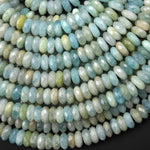 AAA Faceted Natural Aqua Sea Blue Green Aquamarine 8mm Thin Rondelle Beads 15.5" Strand