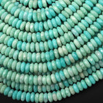 AAA Faceted Natural Aqua Sea Blue Green Peruvian Amazonite 8mm Thin Rondelle Beads 15.5" Strand