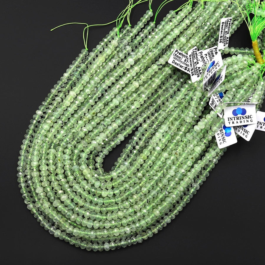 AAA Faceted Natural Green Prehnite Rondelle Beads 6mm 15.5" Strand B5028