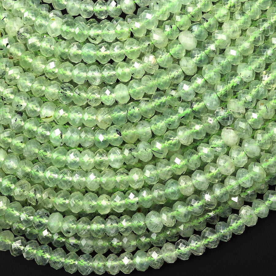 AAA Faceted Natural Green Prehnite Rondelle Beads 6mm 15.5" Strand B5028