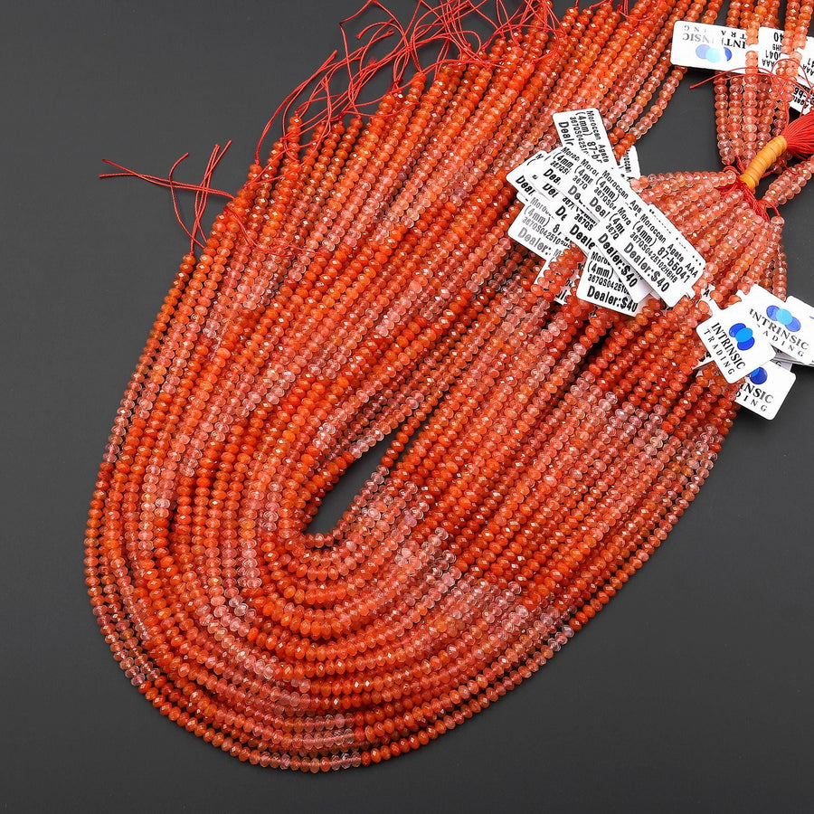 AAA Faceted Natural Red Moroccan Agate 4mm Rondelle Beads Ombre Gemstone 15.5" Strand