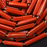 Natural Red Jasper Thin Long Hand Faceted Rectangle Tube Beads 15.5" Strand