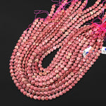 AAA Faceted Natural Petrified Pink Rhodonite Carved Heart Beads 8mm Gemstone 15.5" Strand