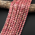 AAA Faceted Natural Petrified Pink Rhodonite Carved Heart Beads 8mm Gemstone 15.5" Strand
