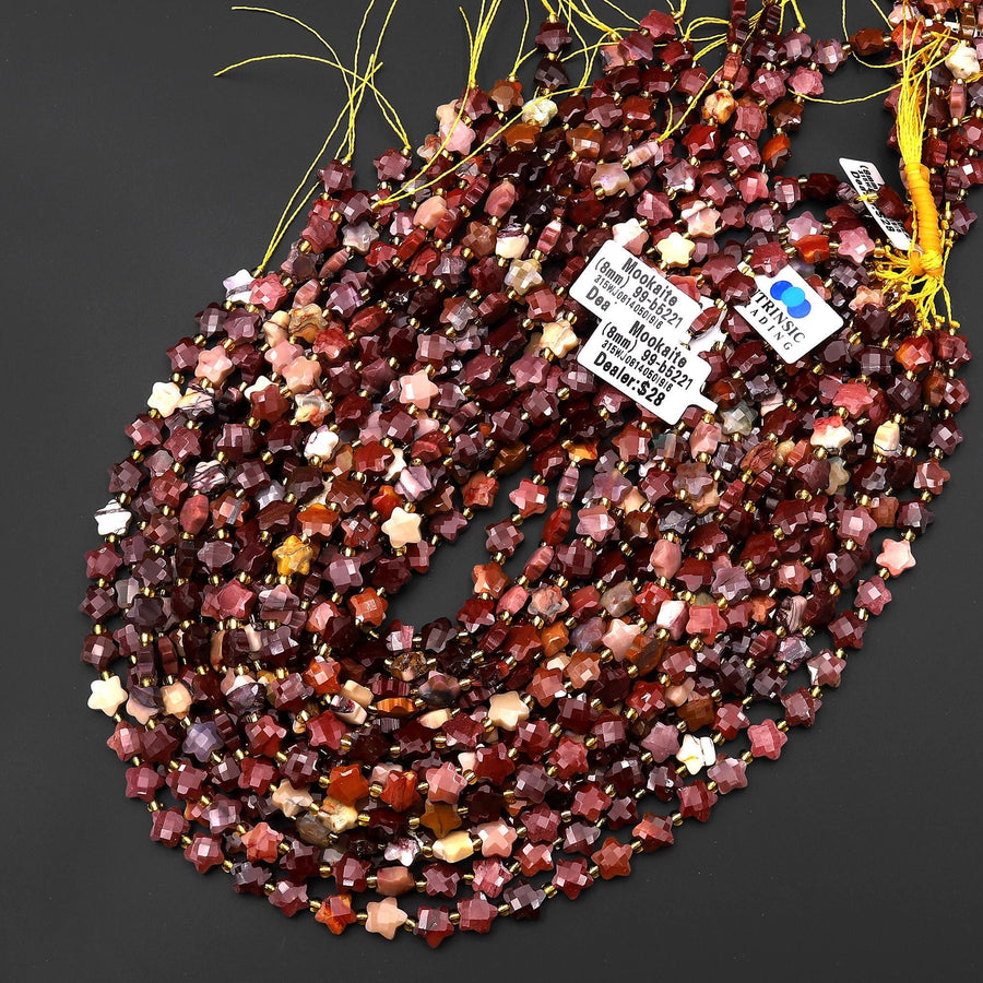 Faceted Natural Australian Mookaite Beads 8mm Carved Star Gemstone 14.5" Strand