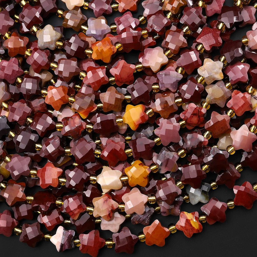 Faceted Natural Australian Mookaite Beads 8mm Carved Star Gemstone 14.5" Strand
