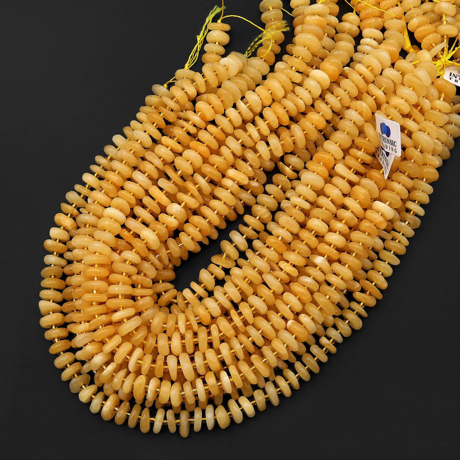 Natural Honey Yellow Calcite Beads 10mm 12mm Freeform Center Drilled Rondelle Disc Organic Cut Gemstone 15.5" Strand