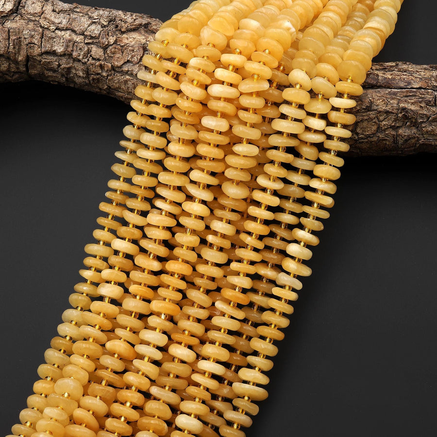 Natural Honey Yellow Calcite Beads 10mm 12mm Freeform Center Drilled Rondelle Disc Organic Cut Gemstone 15.5" Strand