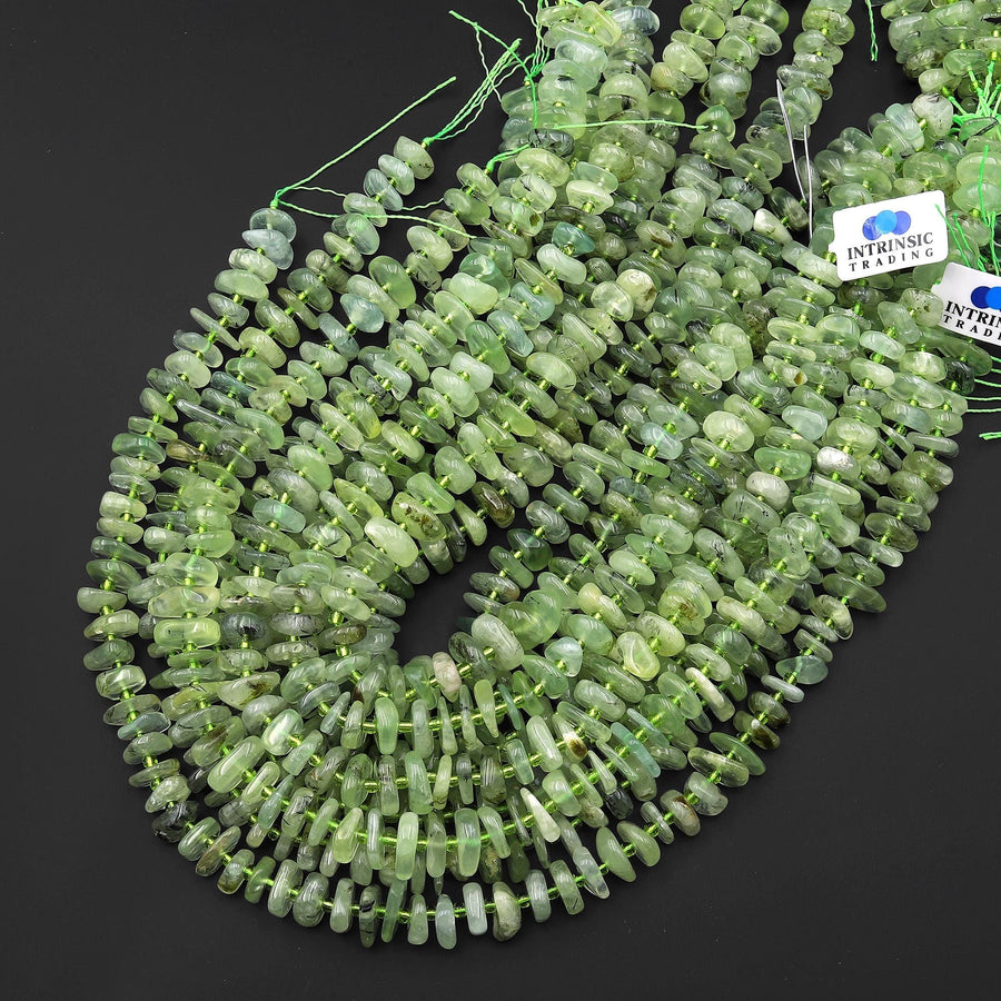 Natural Prehnite Beads 12mm Freeform Center Drilled Rondelle Disc Organic Cut Gemstone 15.5" Strand