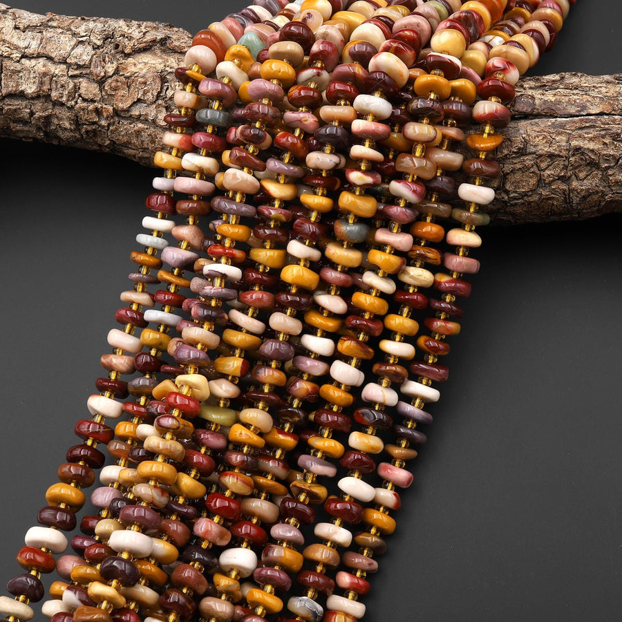 Natural Australian Mookaite Freeform Rondelle 8mm 10mm Beads Mauve Red Yellow Cream Colors 15.5" Strand