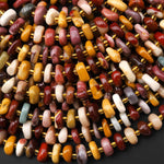 Natural Australian Mookaite Freeform Rondelle 8mm 10mm Beads Mauve Red Yellow Cream Colors 15.5" Strand