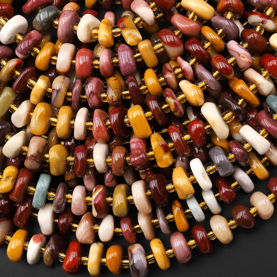 Natural Australian Mookaite Freeform Rondelle 8mm 10mm Beads Mauve Red Yellow Cream Colors 15.5" Strand
