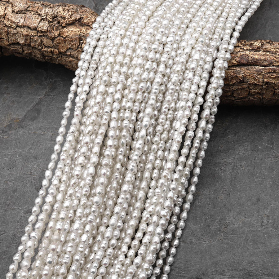 Genuine Freshwater Pearl 4mm Small White Rice Nugget Shape 14.5" Strand b1344