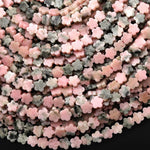 Natural Pink Nevada Lapis Cherry Blossom Flower Beads 6mm Carved Gemstone 15.5" Strand