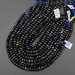 AAA Faceted Natural Dark Blue Tiger's Eye 8mm Rondelle Gemstone Beads 15" Strand