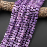 AAA Natural Lilac Lepidolite Center Drilled Rectangle Beads 15" Strand