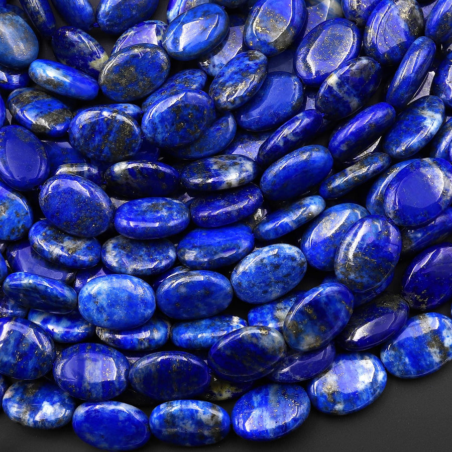 Natural Blue Lapis 10x14mm Smooth Oval Beads 15.5" Strand