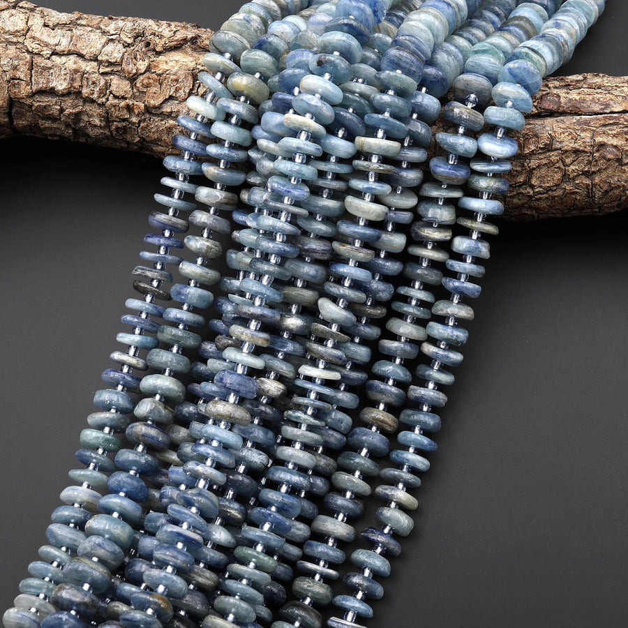Natural Bicolor Blue Green Kyanite Heishi Rondelle Bead 10mm 15.5" Strand