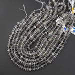 Natural Black Mica Quartz Freeform Rondelle Disc Beads Center Drilled Gemstone 15.5" Strand