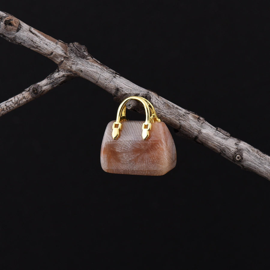 Hand Carved Natural Indonesian Fossil Coral Focal Pendant Bead Purse Miniature Handbag Style OP0615
