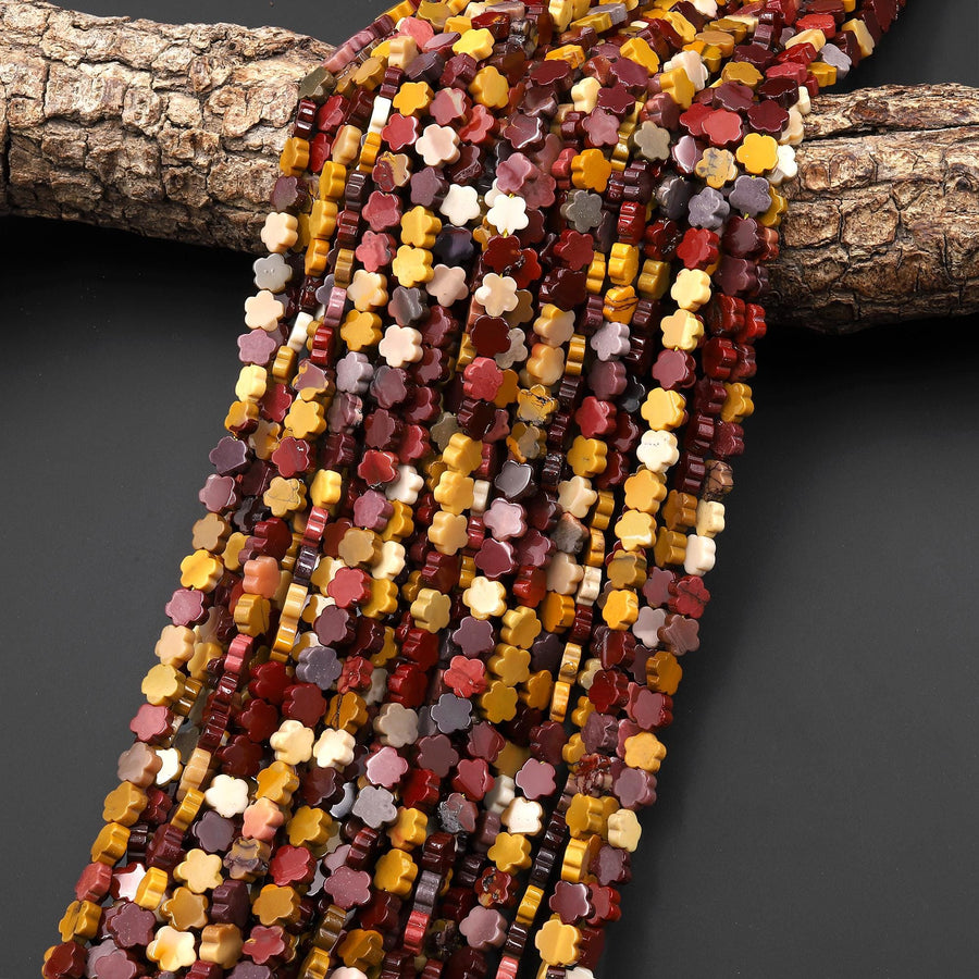 Natural Australia Mookaite Jasper Cherry Blossom Flower Beads 6mm Carved Gemstone 15.5" Strand