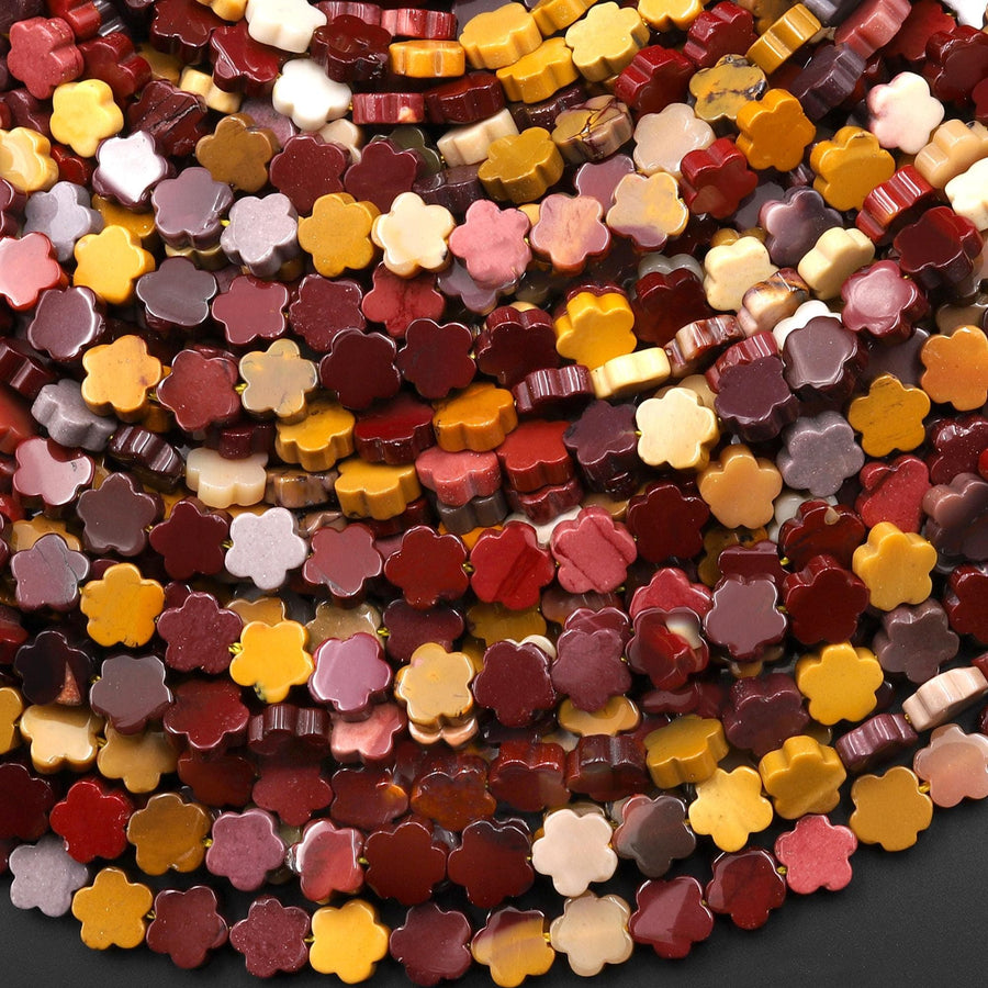 Natural Australia Mookaite Jasper Cherry Blossom Flower Beads 6mm Carved Gemstone 15.5" Strand