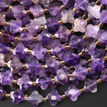 Four Leaf Clover 10mm Beads Natural Purple Amethyst Carved Faceted Flower Gemstone 15.5" Strand