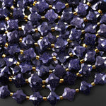 Four 4 Leaf Clover 10mm Beads Faceted Blue Goldstone Carved Flower Gemstone 15.5" Strand