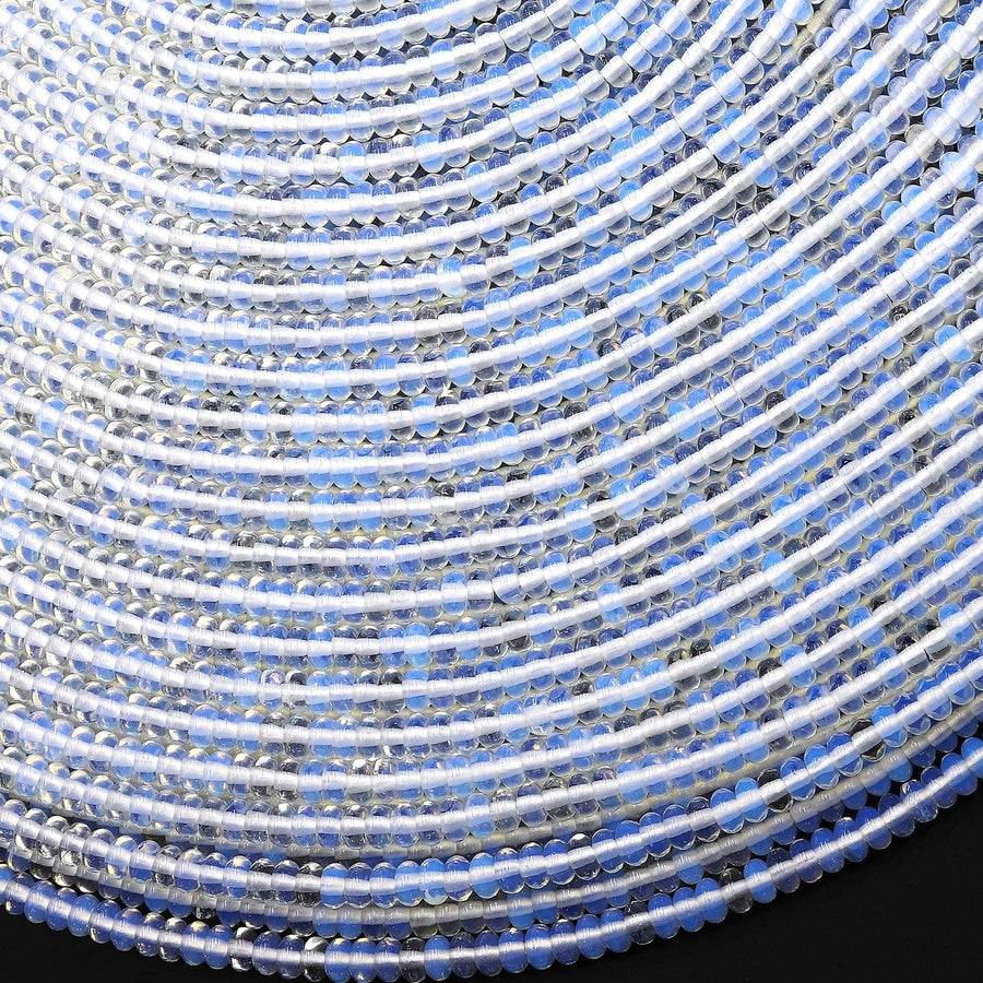 Blue Opalite Smooth Rondelle Beads 3mm 4mm 15.5" Strand