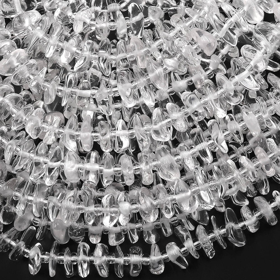 Natural Rock Crystal Quartz Freeform Rondelle 8mm 10mm Disc Beads Center Drilled Gemstone 15.5" Strand