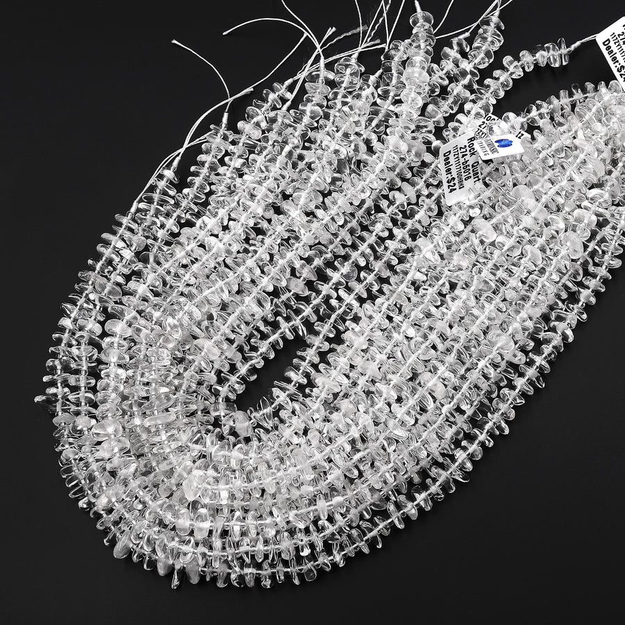Natural Rock Crystal Quartz Freeform Rondelle 8mm 10mm Disc Beads Center Drilled Gemstone 15.5" Strand