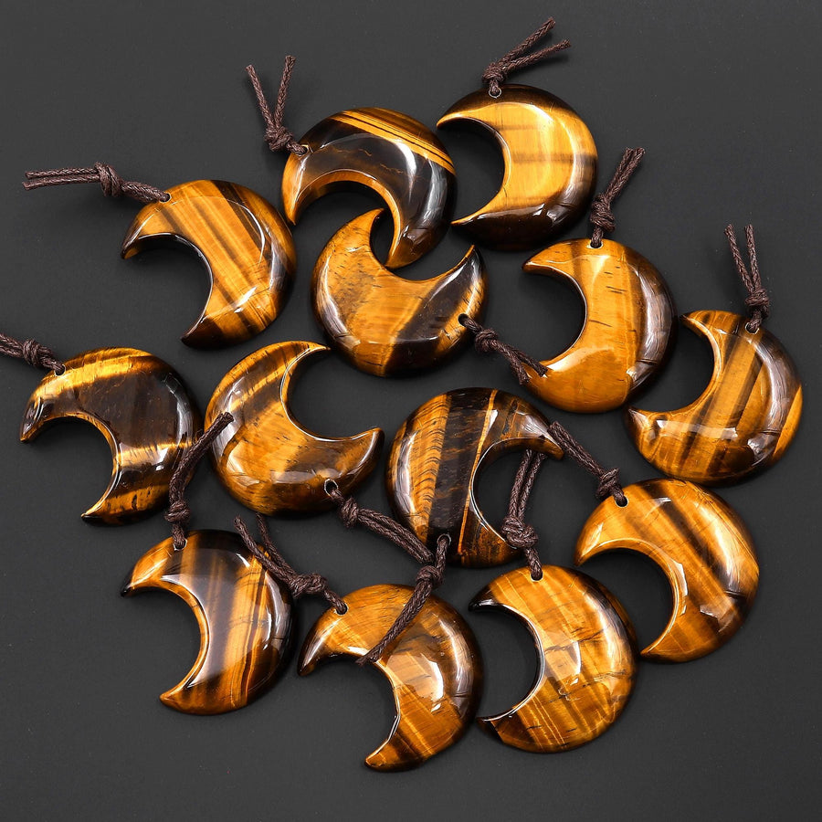 Natural Tiger's Eye Crescent Moon Gemstone Pendant