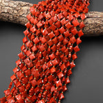 Four Leaf Clover 10mm Beads Natural Red Jasper Carved Faceted Flower Gemstone 15.5" Strand