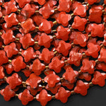 Four Leaf Clover 10mm Beads Natural Red Jasper Carved Faceted Flower Gemstone 15.5" Strand