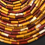 Natural Australian Mookaite Thin Long Tube Beads Yellow Mauve Red 14mm 15.5" Strand