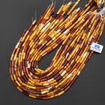 Natural Australian Mookaite Thin Long Tube Beads Yellow Mauve Red 14mm 15.5" Strand
