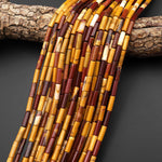 Natural Australian Mookaite Thin Long Tube Beads Yellow Mauve Red 14mm 15.5" Strand