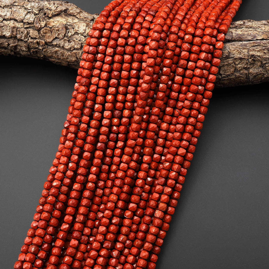 AAA Natural Red Jasper Faceted 4mm Gemstone Cube Beads 15.5" Strand