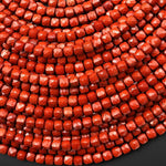 AAA Natural Red Jasper Faceted 4mm Gemstone Cube Beads 15.5" Strand