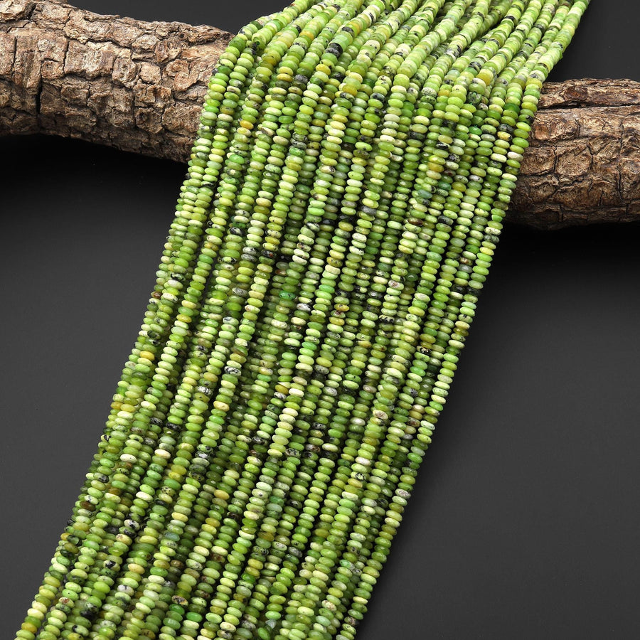 Natural African Green Yellow Chrysoprase Faceted 4mm Thin Rondelle Beads Gemstone 15.5" Strand