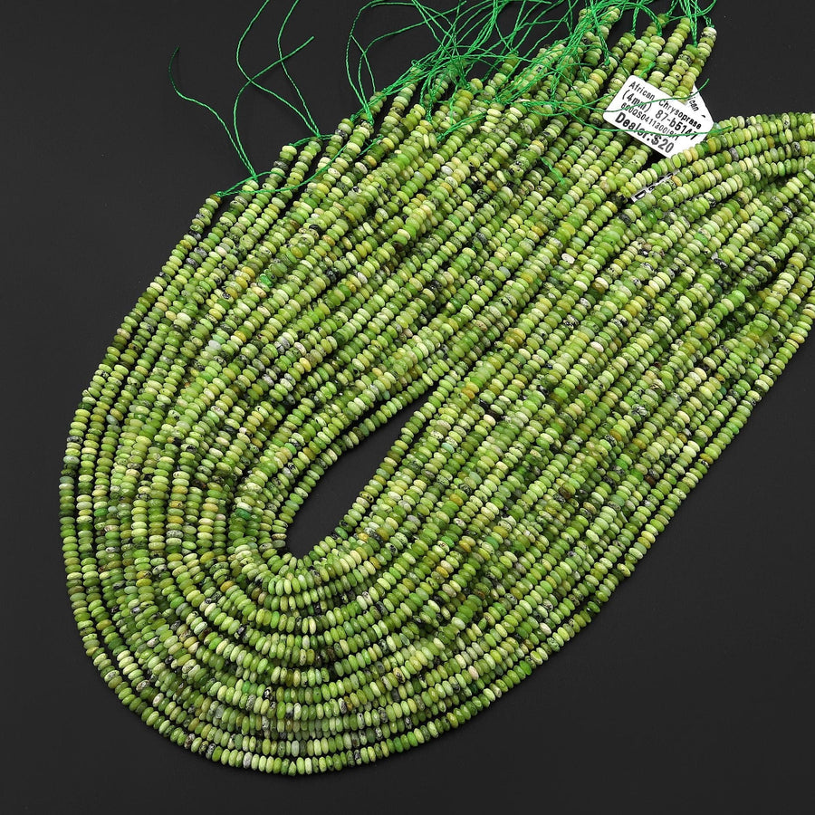 Natural African Green Yellow Chrysoprase Faceted 4mm Thin Rondelle Beads Gemstone 15.5" Strand