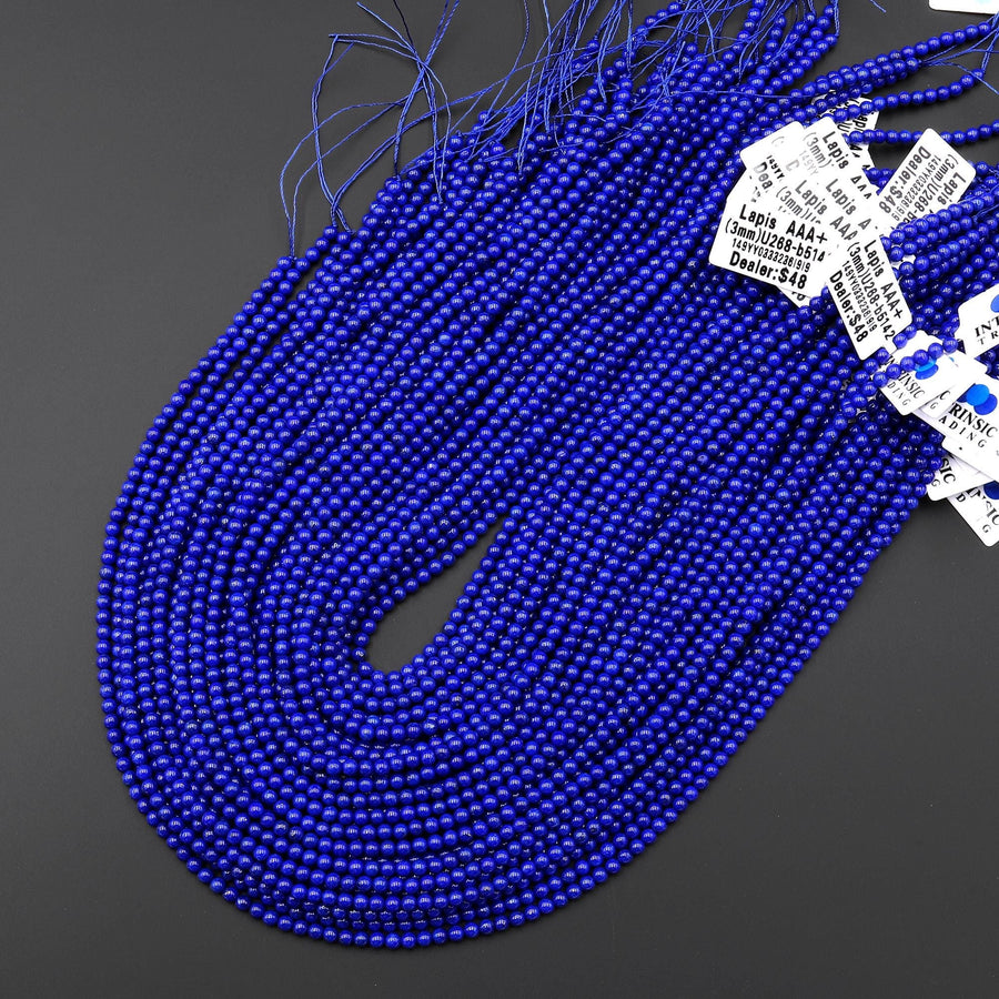 AAA+ Natural Blue Lapis 3mm Smooth Round Beads 15.5" Strand