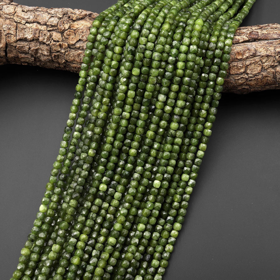 AAA Faceted Natural Serpentine Jade 4mm Cube Beads Gemstone 15.5" Strand