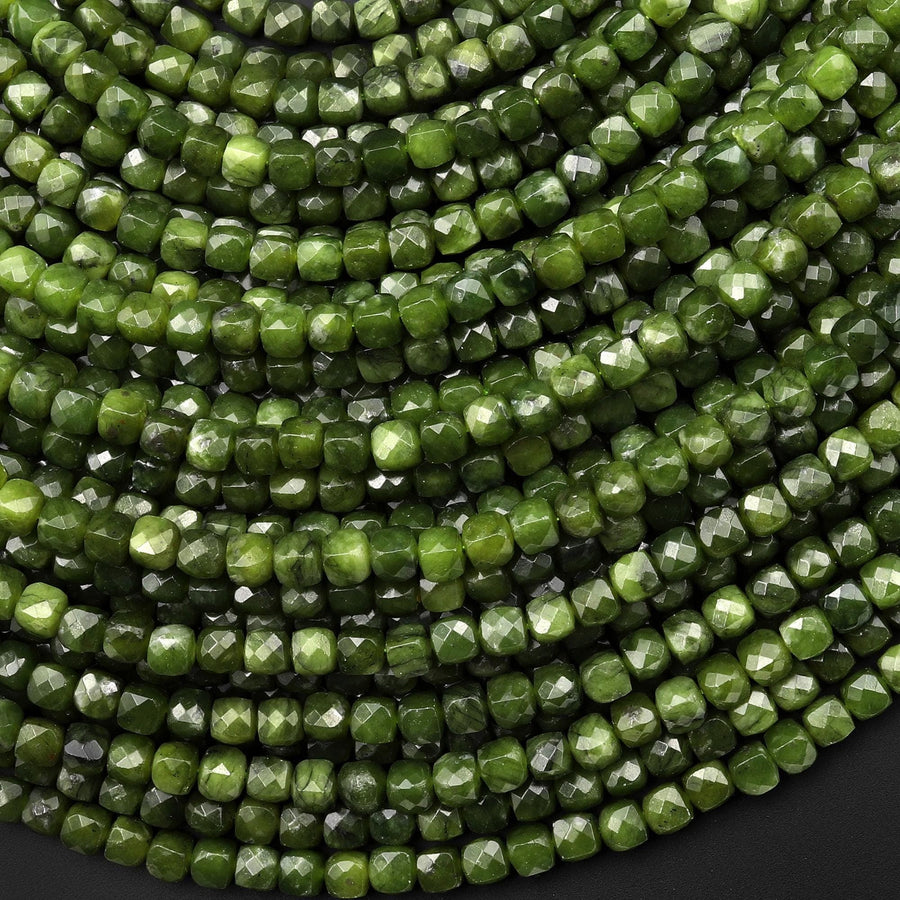 AAA Faceted Natural Serpentine Jade 4mm Cube Beads Gemstone 15.5" Strand