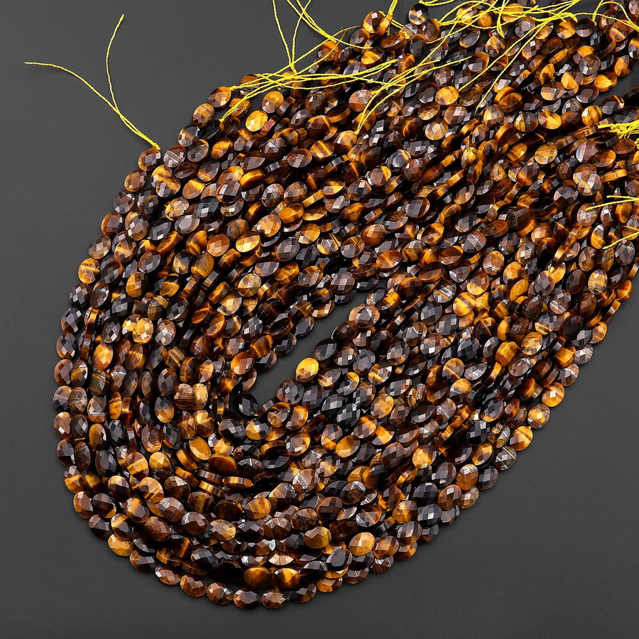 Faceted Natural Tiger's Eye Oval Gemstone Beads 6x8mm 15.5" Strand