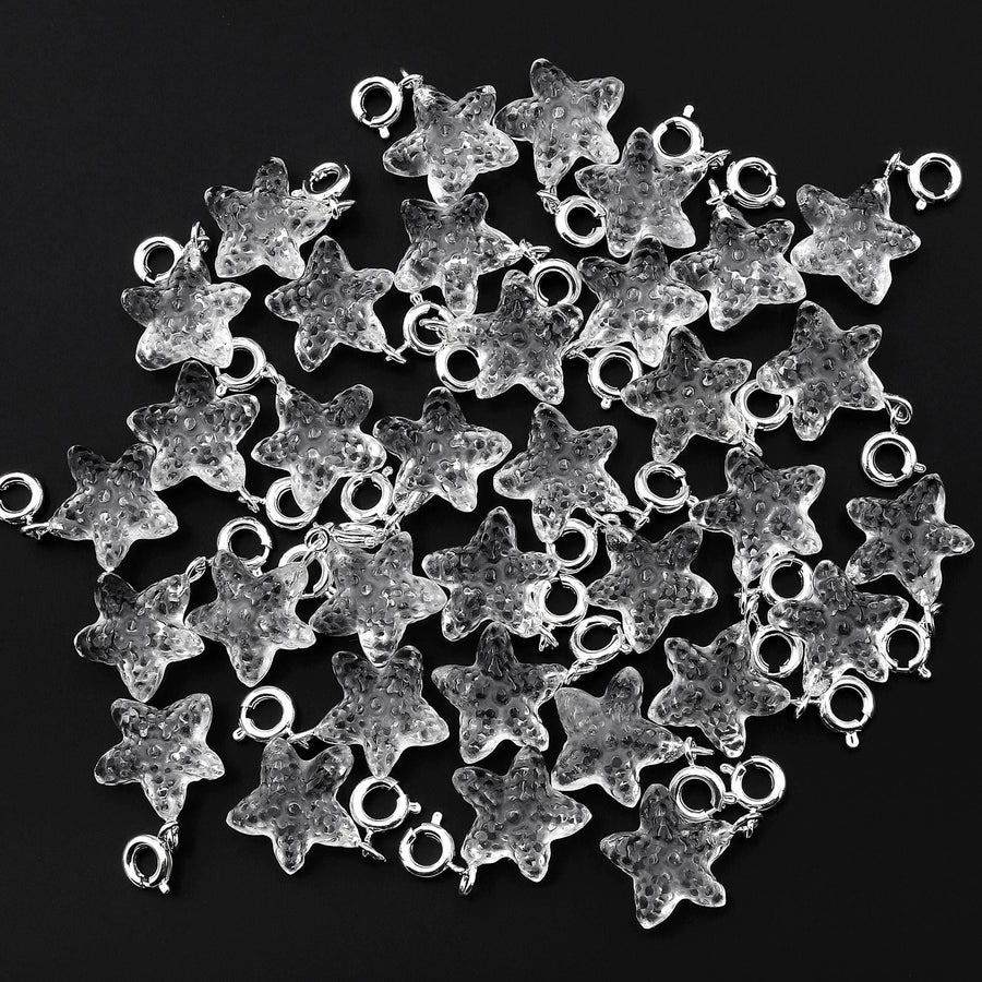 AAA Hand Carved Genuine Natural Rock Quartz Starfish Charm Pendant