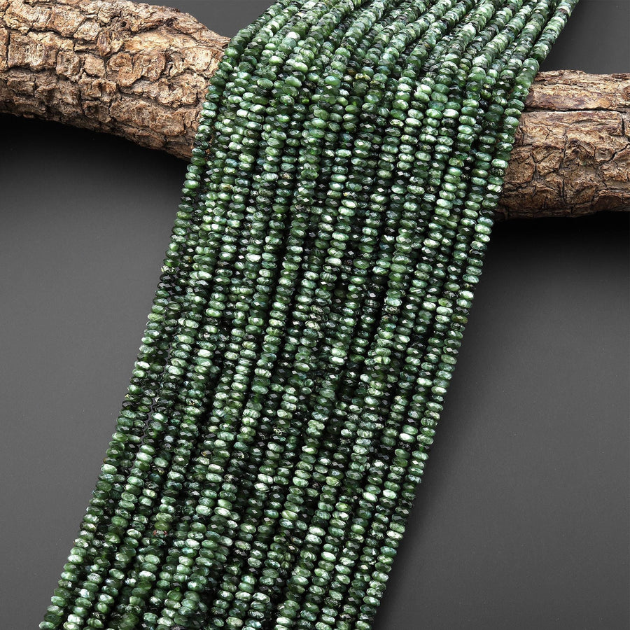 AAA Genuine Natural Russian Seraphinite Faceted 4mm Thin Rondelle Gemstone Beads 15.5" Strand